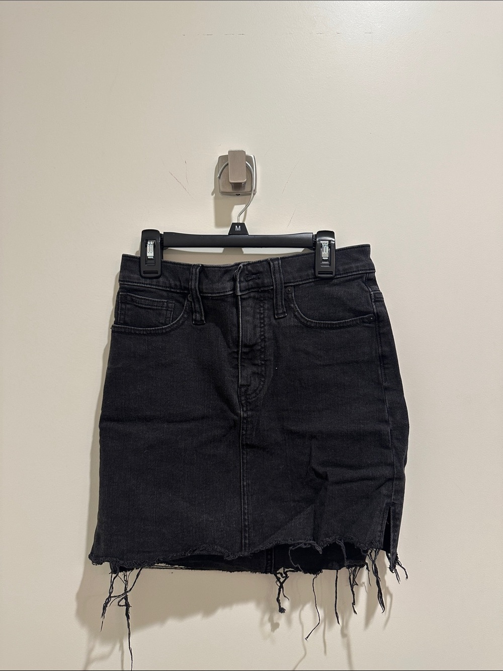 Madewell Black Distressed Denim Mini Skirt